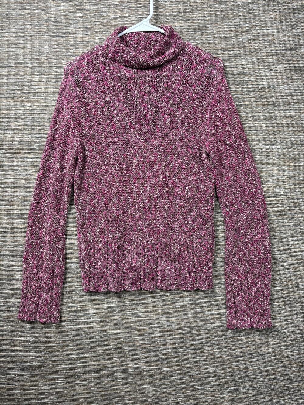 Sweater Womens M Pink Boucle Turtleneck Chunky Knit Long Sleeve Cozy Pullover